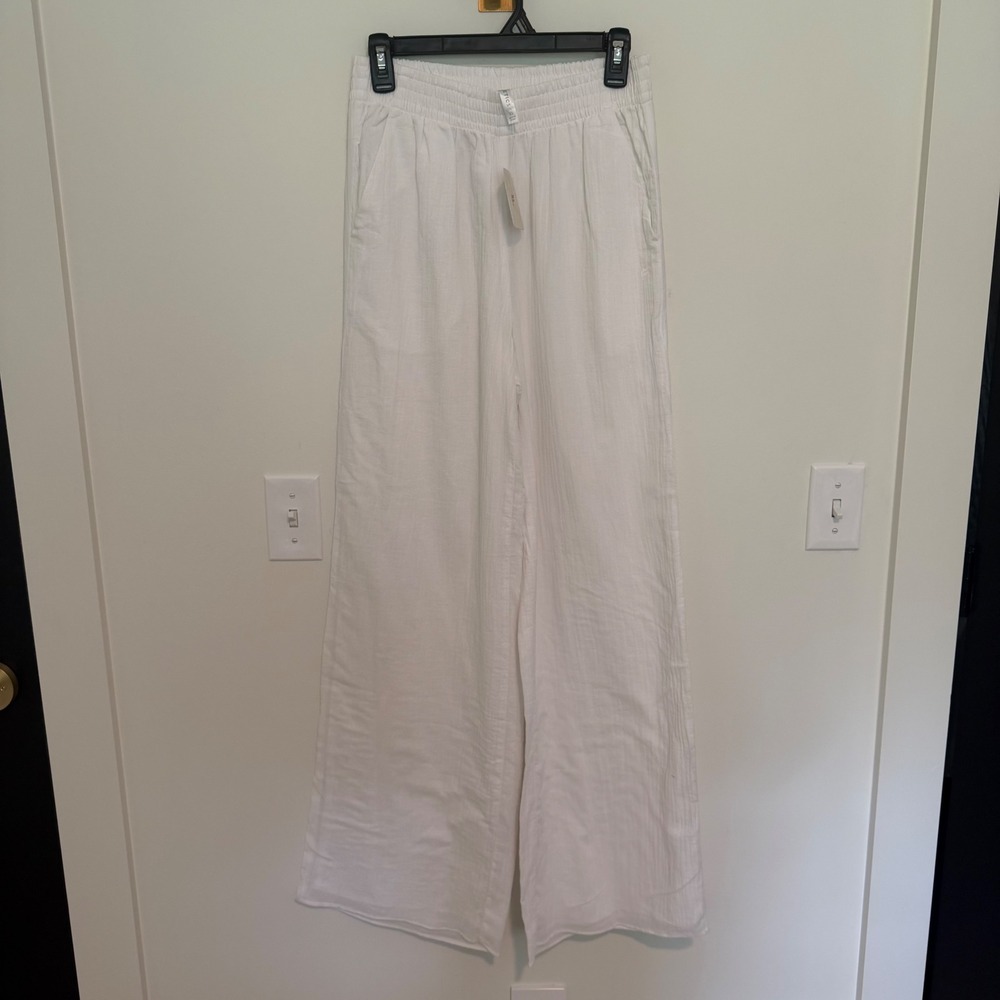 Fabletics Cotton Voile Wide Leg Pant Tall Classic White XS/4 NWT